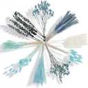 Thiccywoov 120 Pcs Blue Natural Dried Pampas Grass Fall Decor 17 Inches Autumn Fluffy Grass Bouquet Eucalyptus Boho Decor for Vase Wedding Floral Room Home Party Table Centerpieces Decorations