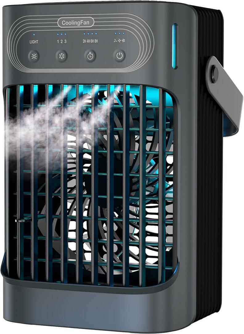 Small Portable Air Conditioner, LEAEYFE 3 Higher Speeds With 800ml Extra Large Water Tank, 120 Oscillating Mini Cooler Works Within 9 Feet, 2/8 Hour Timer,For Desk, Home, bed and Living Room