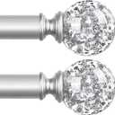 Silver Decorative Crystal Curtain Rods 2 Pack: 36-88"Heavy Duty Adjustable Window Curtains Rods for Bedroom Living Room, Nickel Modern Girly Acrylic Drapery Rod Set with Sheer Bling Foil Finials
