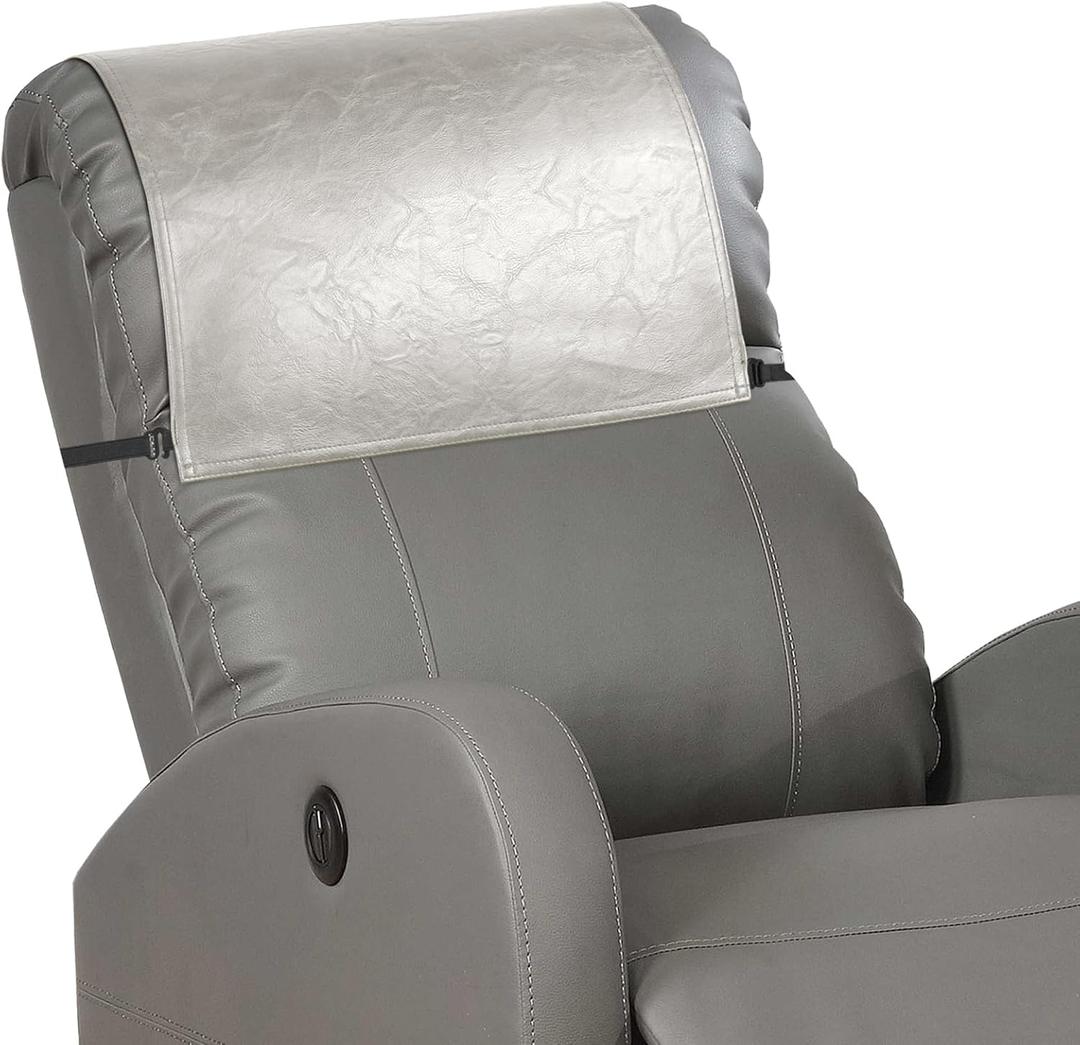 Recliner Headrest Protector, Non Slip Waterproof Headrest Cover, Leather Recliner Headrest Cover for Sofa, Furniture, Living Room, Office Chair 17x27 in(Beige) (Elastic)