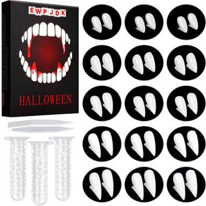 Vampire Teeth 5 Sizes 15 Pairs Halloween Decorations Party Cosplay Props Vampire Fangs Fake Teeth with Adhesive Halloween White Favors Accessories Gift