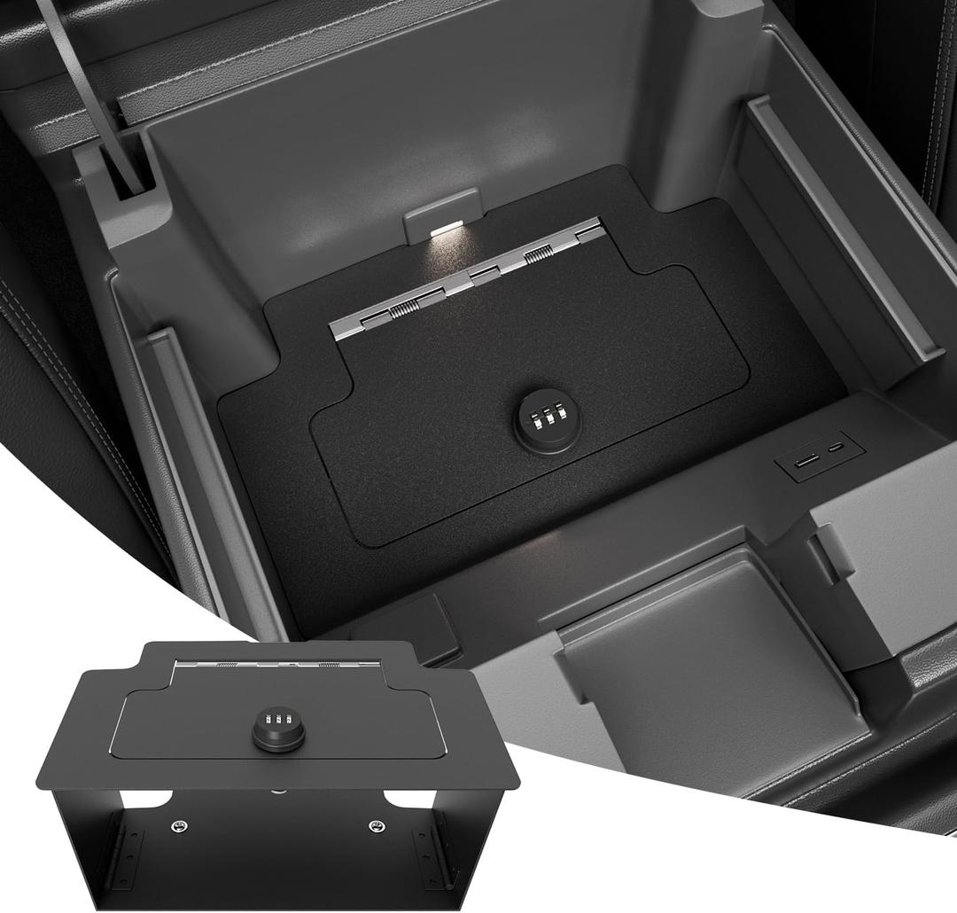 Center Console Safe Vault Compatible with 2023-2025 Chevy Silverado GMC Sierra 1500 Modified 2022 Model Console Safe Organizer Lock Box Replacement for 2022-2025 Chevy Silverado Accessories