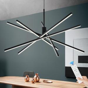 Modern Sputnik Chandelier Ceiling Black LED Pendant Light with Remote 70W Chandeliers Dining Room Light Fixtures Over Table Dimmable for Living Room Kitchen Bedroom (39.4 in, 3000K-6000K)