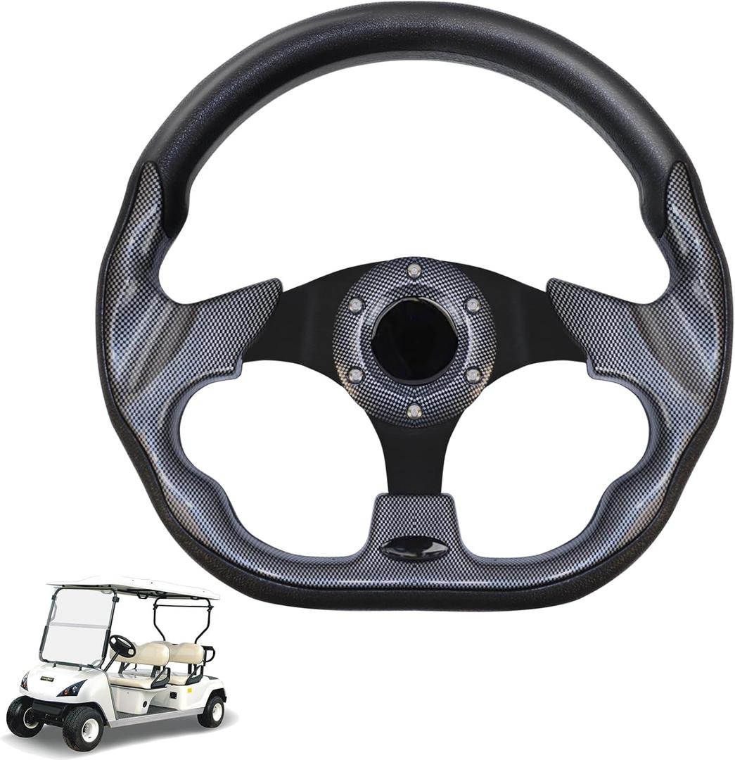 LOSCHEN Golf Cart Steering Wheel Universal Design Fit for Club Car Ds and Precedent EZGO RXV & TXT, Fit for Yamaha Golf Cart Steering Wheel-Black Square