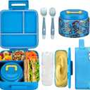 JXXM Bento Lunch Box for Kids With 8oz Soup thermo,Leak-proof Lunch Containers with 5 Compartment,thermo Food Jar and Lunch Bag, Food Containers for School (A-Blue(Extreme Locomotive))