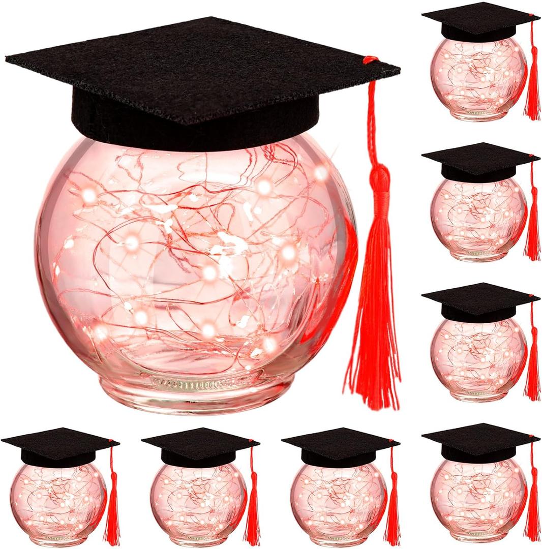 WILLBOND 7 Pack Graduation Table Decoration Centerpieces 2025 with LED Light up Mason Jar Graduation Cap Decorations Party Supplies for Tables College Masters Degree Gifts