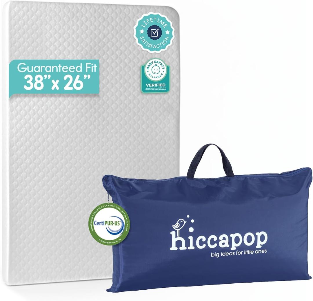 Hiccapop Playard Mattress Pad (38"x26"x1"), Playpen Pad, Portable Crib Mattress with Carry Bag, 1" Thick
