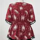 Women's Plus Size Boho Graphic Blouse Shirt Bow Tie Knot Half Sleeve Ruffle Hippie Peplum Tops (Red, XL)