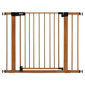 BABELIO 29-40" Metal Baby Gate with Black Wood Pattern, Auto Close Dog Door for The HouseStairs and Doorways, Pressure Mounted Pet Barrier, with Wall Protectors and Extenders (30" Tall, 29-40" Width)