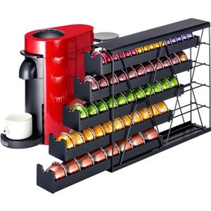 FlagShip 5-Tier Corner Coffee Pod Organizer for Nespresso Vertuo - 50+ Capsule Metal Storage, Space-Saving Kitchen Countertop Rack Wall Mountable