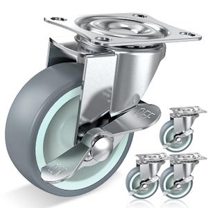 HOLKIE 3 inch Caster Wheels with Side Brakes Swivel Casters for Workbench, Furniture or Other Equipments Load Capacity 500LBS (Set of 4)