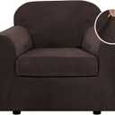 H.VERSAILTEX Rich Velvet Stretch 2 Piece Cover Chair Slipcover Sofa Cover Furniture Protector Couch Soft with Elastic Bottom Chair Couch Cover with Arms Width Up to 49 Inch(Chair,Brown)