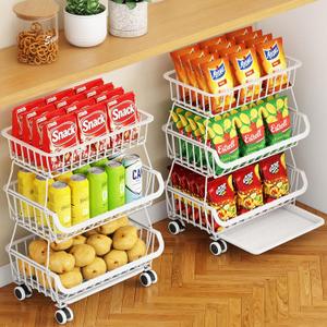 3-Tier Rolling Pantry Cart with Wheels, Stackable Wire Storage Floor Organizer for Kitchen Pantry Snack Shelves, Fruit Basket Stand, Vegetable Storage Rack for Food Snacks Onion Potato, White