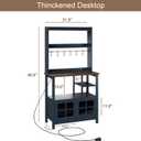 ChooChoo Farmhouse Coffee Bar Cabinet with Storage, Bakers Rack with Power Outlets, Microwave Stand Kitchen Cabinet with Hutch and 6 Hooks, Blue
