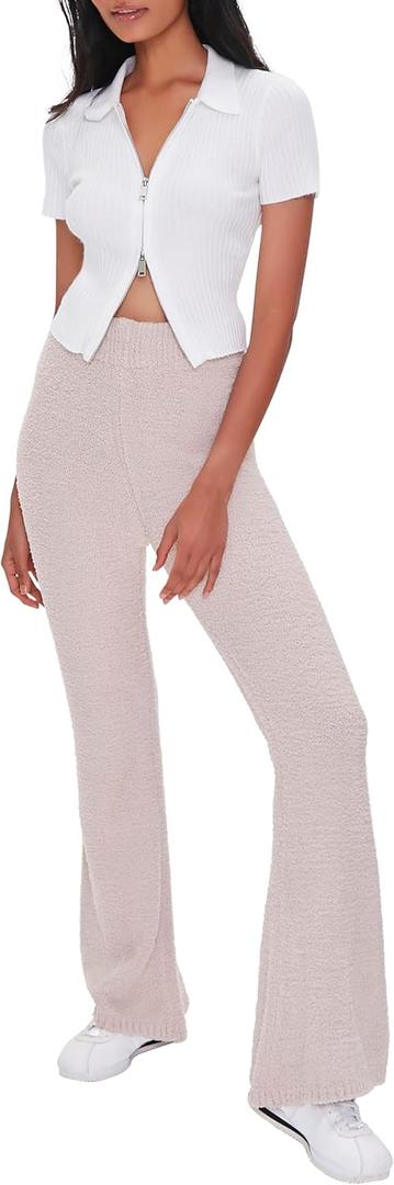 Forever 21 Womens High-Rise Flare Pants (Small, Taupe)