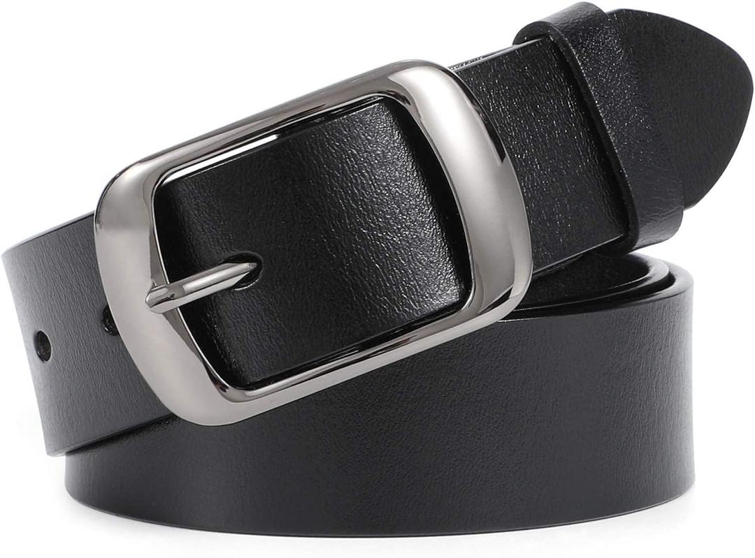 WHIPPY Women Leather Belts for Jeans Pants Fashion Dress Belt for Women with Solid Pin Buckle, Black, L