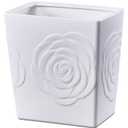 White Ceramic Rose Small Bathroom Trash Can 2.5 Gal (9 Liter), Heavy Small Kitchen Garbage Bin, Living Room Bedroom Corner Trash Can, Decorative Wastebasket for Outdoor Garden, Home Office,Hotel Motel