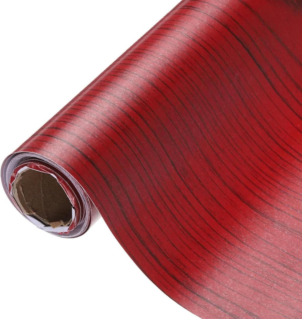 Uxcell Wood Grain Contact Paper 15.7"x118" Self-Adhesive Wallpaper Peel & Stick Countertops for Home Kitchen, Bathroom, Red