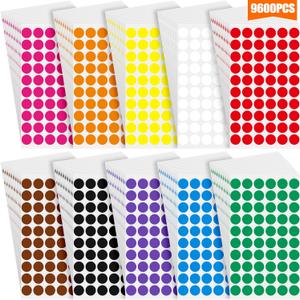 Epakh 9600 Pieces 1/2 Inch Round Color Circle Dot Sticker Labels 10 Assorted Colors Coding Adhesive Round Sticker for Marking, Organizing