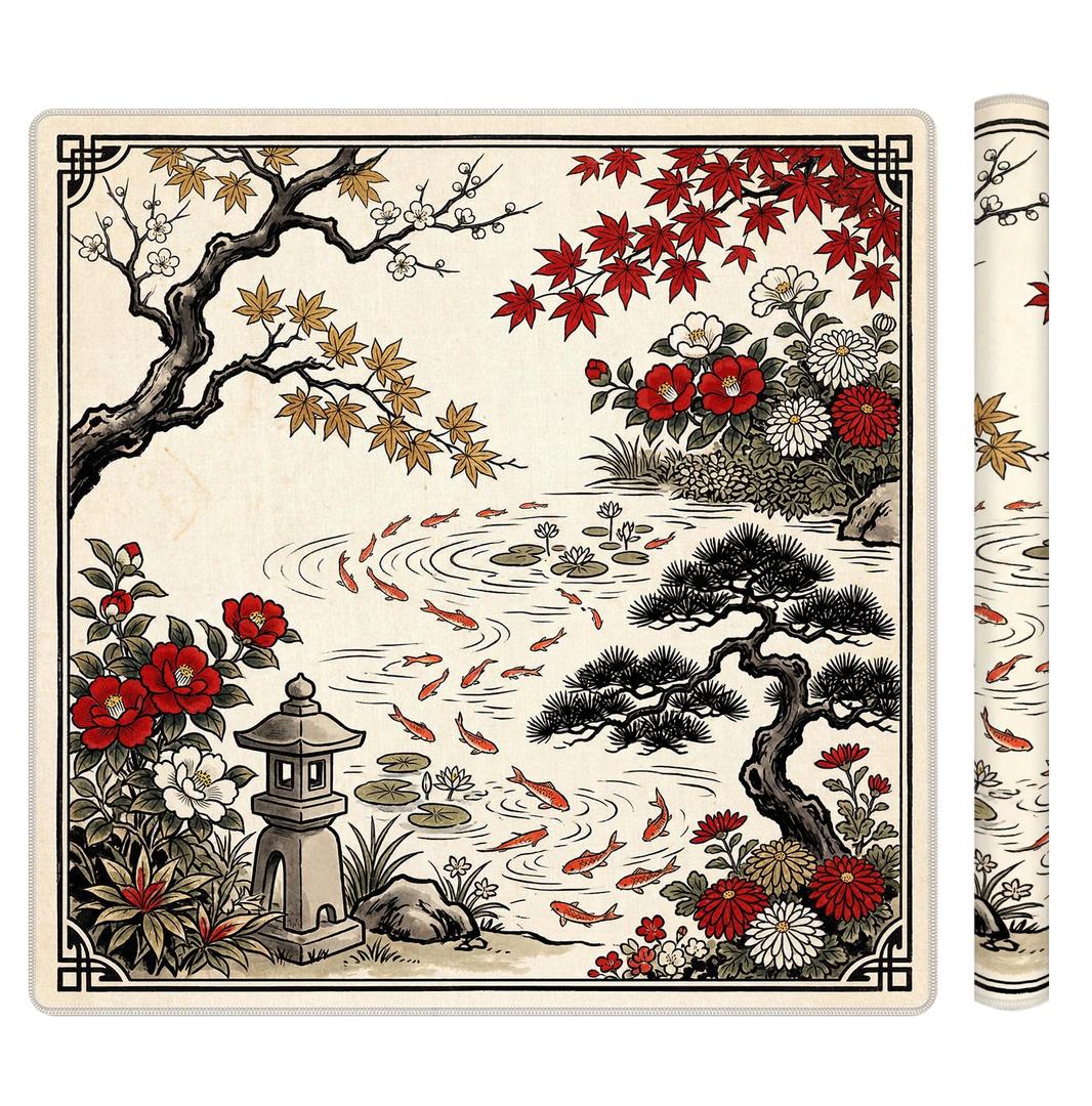 BNHJKFQZ Vintage Japanese Red Floral Mahjong Mat 31.5" x 31.5"