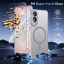 OWKEY for Samsung Galaxy S25 Edge Case 6.7'', Magnetic S25 Edge Case for Magsafe with Tempered Glass Screen, [Shockproof Military] Translucent Back Slim Bumper Cover Phone Case Galaxy s25 Edge, Gray