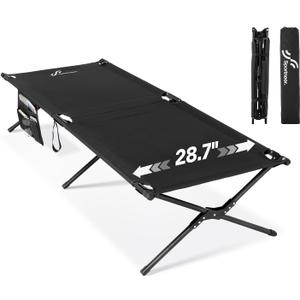 Sportneer Camping Cot: 78.3"x28.7"x14.6" Comfort Cot Bed for Camping Traveling Guest Bed, Sleeping Cots for Adults with Side Pockets & Storage Bag - Ease of Assembly, Support 330 Lbs (Black)
