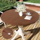 Smiry Round Picnic Tablecloth, Waterproof Elastic Fitted Table Covers for 45" - 56" Tables, Wipeable Flannel Backed Vinyl Tablecloths for Camping, Indoor, Outdoor, Brown