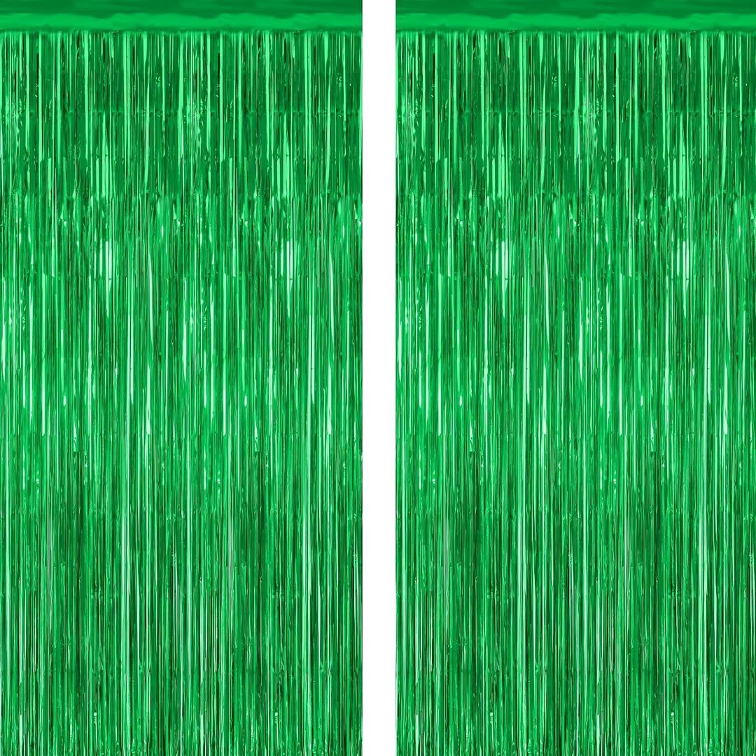 2 Pack Tinsel Backdrop, 3.28 FTx7.05 FT Green St Patricks Day Party Decorations, Metallic Backdrop Curtains Tinsel Curtains Streamer Backdrop, Party Supplies Wall Decor for St. Patricks Party Birthday