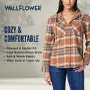 WallFlower Casual Fleece and Plaid Shackets Jackets Juniors for Women, Soft Button-Down (Gray, S)
