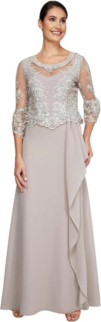Le Bos Women's Embroidered MESH Cut Out Detail Long Dress Dress