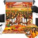 Pumpkin Patch Backdrop for Photography 5x7FT Autumn Harvest Pumpkin Background Fall Maple Leaves Friendsgiving Party Decorations Supplies Photo Props