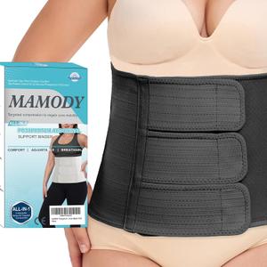 MAMODY Postpartum Belly Band abdominal Binder for Natural Delivery & C-Section, Adjustable Compression Wrap, Abdominal Support Belt (Black, X-Large)