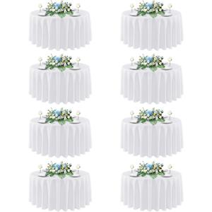 sancua 90 Inch Round Tablecloth White, 8 Pack - Circle Polyester Fabric Table Cloth for Wedding Party Reception Banquet Birthday, Washable Formal Table Cover (Fit 30-72 Inch Tables)