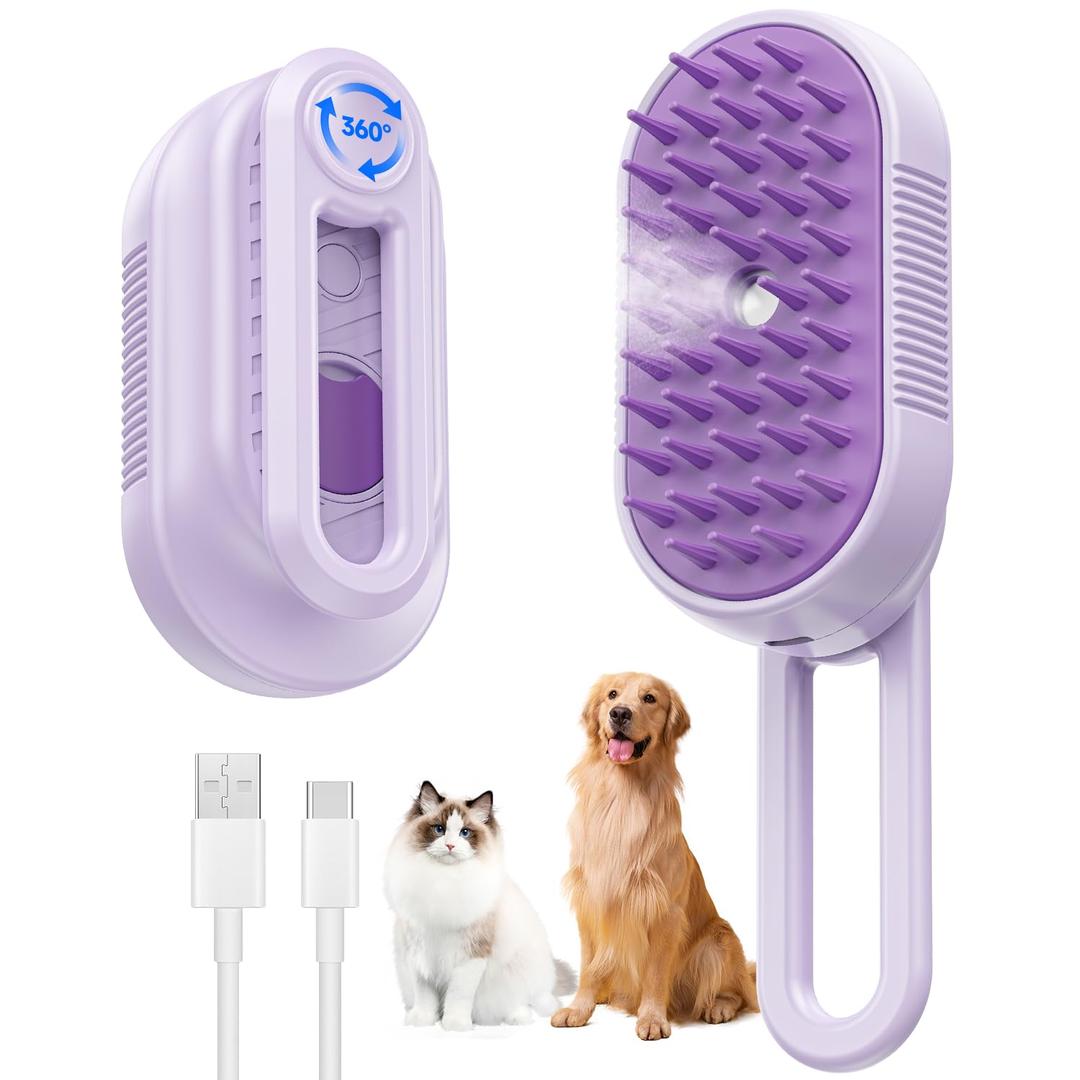 Cat Steam Brush for Shedding, 4 in 1 Rechargeable Steam Brush for Cats and Dogs, Anti-Static, Massage, Cleaning, Shedding & Combing All In One!