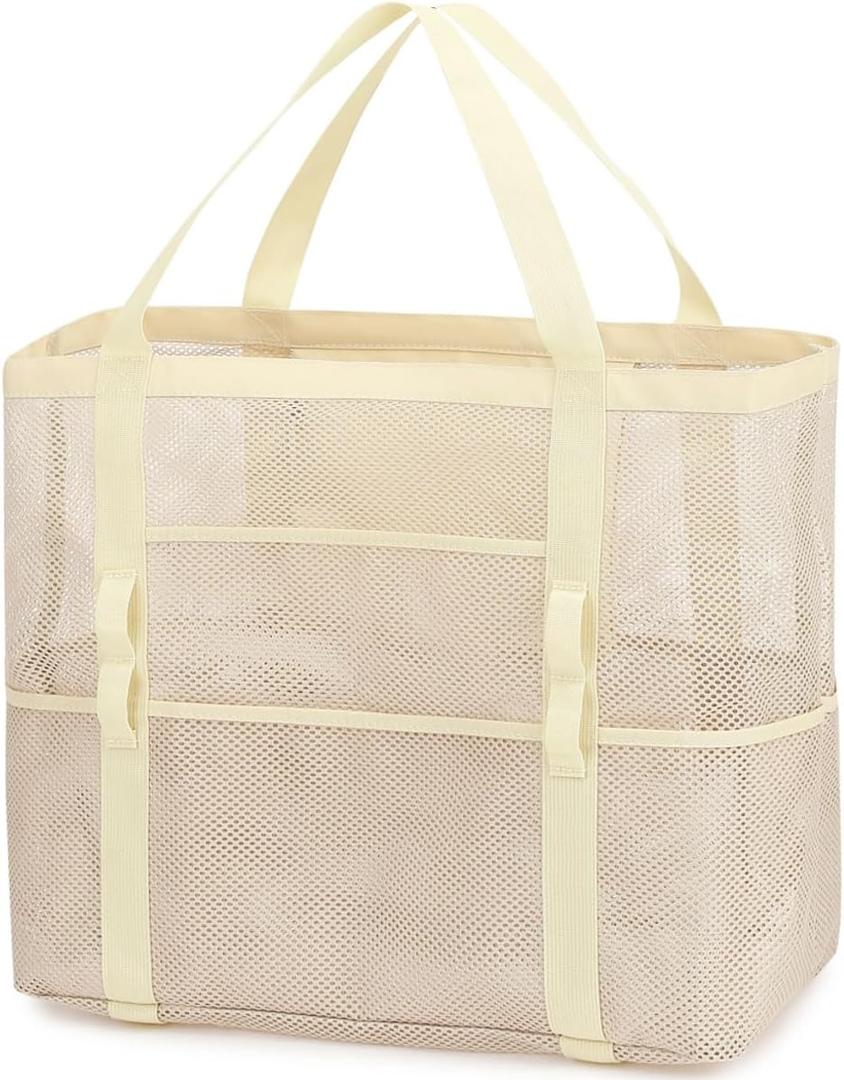 Fammart Mesh Beach Bag for Women, Large Beach Toy Pool Bag with Zipper Pocket, SandProof Cruise Essentials 2026 Family Travel