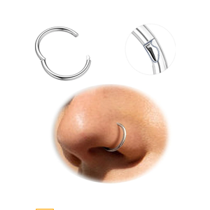 BodyBonita 2nd Gen Locking Hinged Nose Rings Hoops - 316L Surgical Steel 18G Septum Lip Rings Conch Piercing Jewelry 8mm One