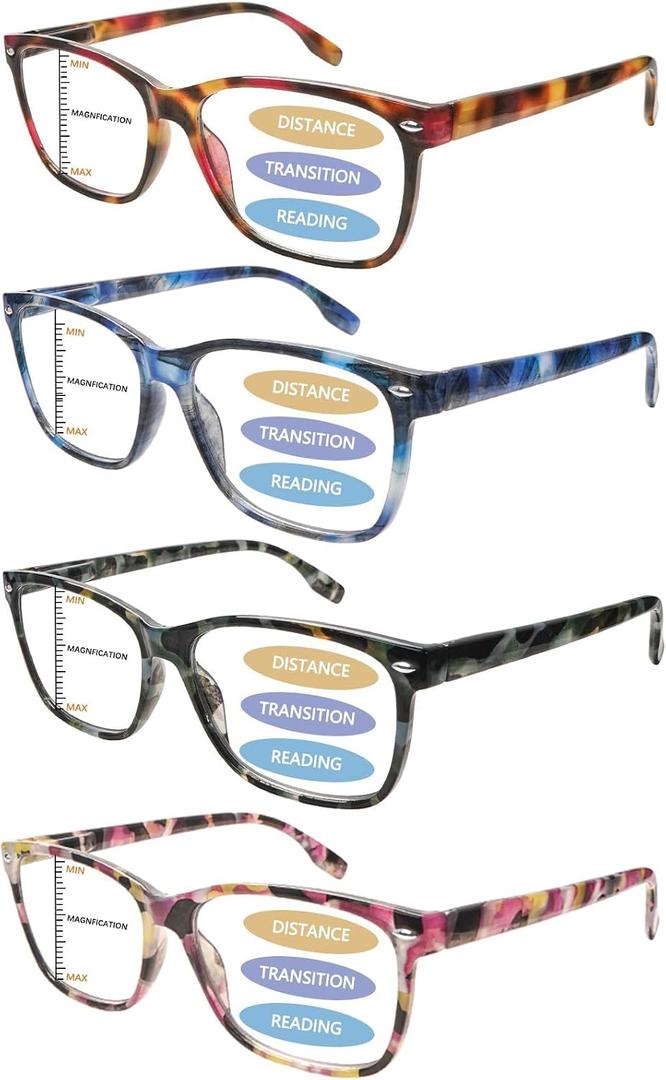 Progressive Multifocal Reading Glasses Blue Light Blocking Spring Hinge Readers Pattern Print Eyeglasses for Women