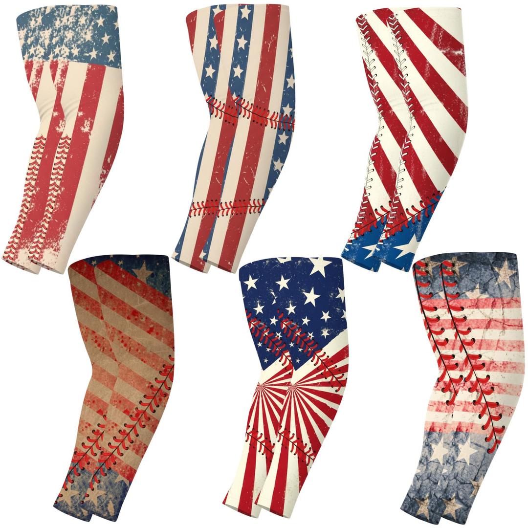 2 x Skicuff 6 Pairs Baseball Arm Sleeve for Youth Boys, Small, Flag