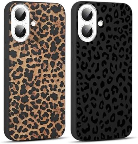 2 Pack for iPhone 16 6.1'' Cheetah Print Cases, Cute Luxury Leopard Print Pattern Design Cases for Women Men Girls, Fashion Retro Shockproof Anti Scratch Protection Silicone Soft TPU Cover