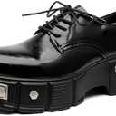 Men's Leather Platform Oxfords Fashion Goth Punk Motorcycle Shoes with Metal, Black, Size 10