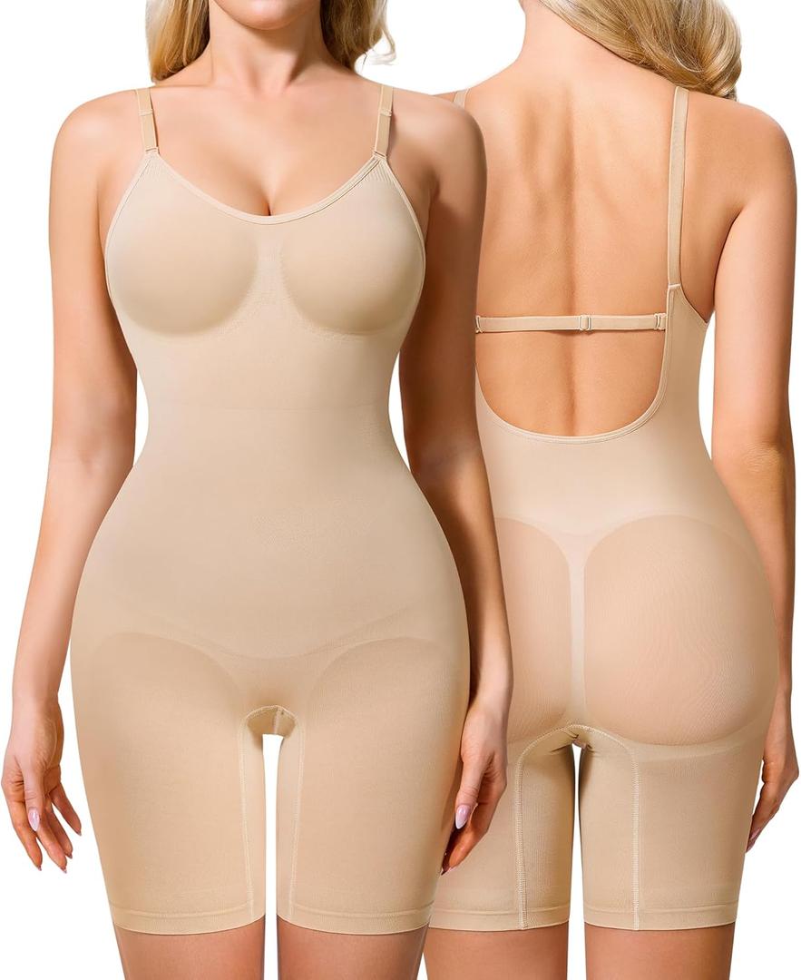 Irisnaya Shapewear Bodysuit for Women Tummy Control Backless Seamless Butt Lifter Full Body Shaper Sculpting Body Suit (Medium, Beige)