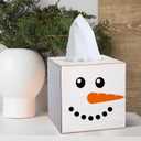 Christmas Tissue Box Cover 6 x 6 x 6 Inch Wooden Decorative Tissue Box Holder Square Christmas Paper Towel Holder Cube Boxes Funny Cube Case for Home(Snowman)