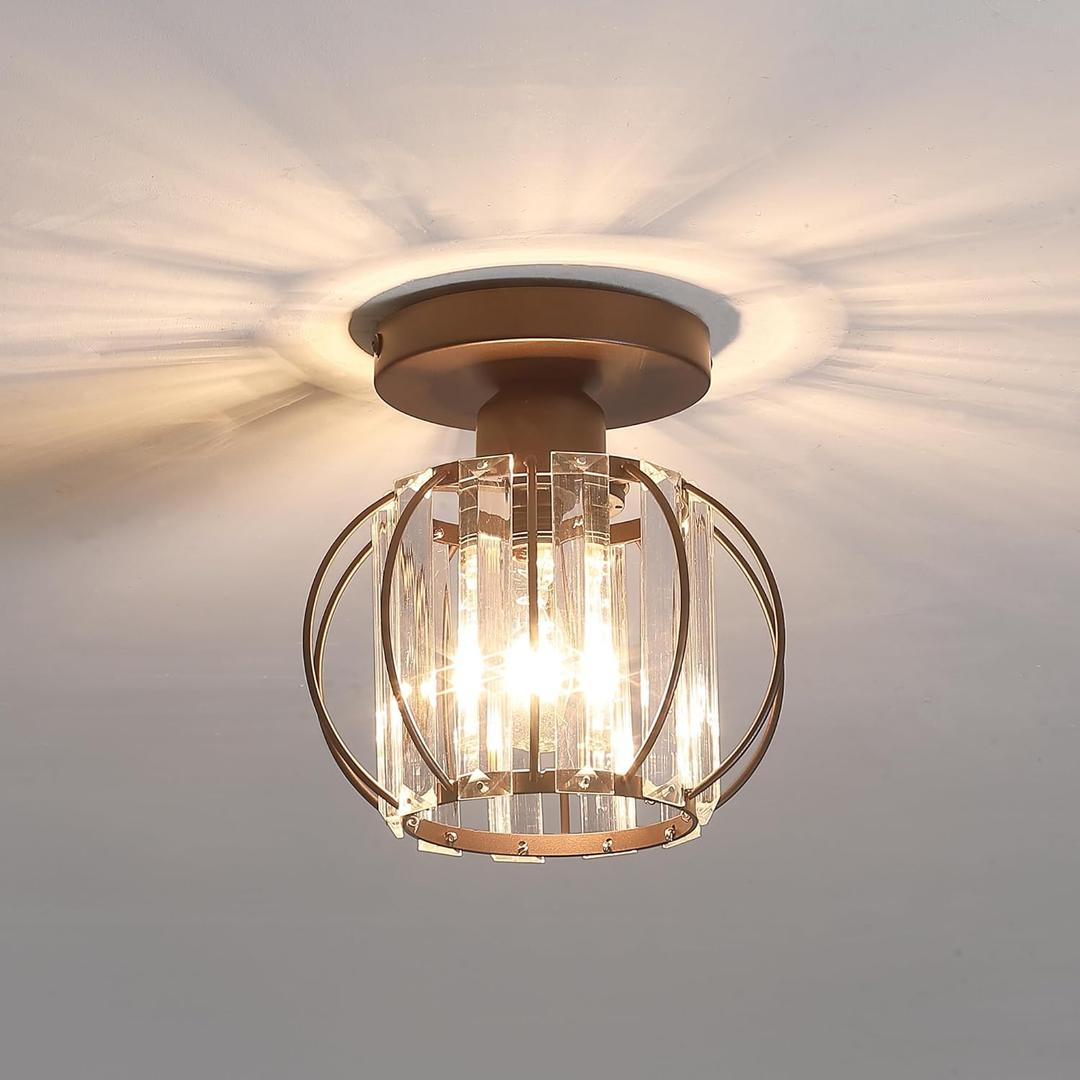 Hallway Ceiling Light Fixtures, Mini Semi Flush Mount Ceiling Light with Crystal, Small Oil Rubbed Bronze Ceiling Lights for Hallway Bathroom Laundry Room and Kitchen.