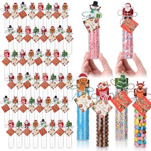 48 Sets Christmas Candy Tubes 150 x 34 mm Plastic Test Tubes with Lids Cookie Snack Hot Chocolate Gift Container for Party Decorations Stocking Stuffers (Classic)