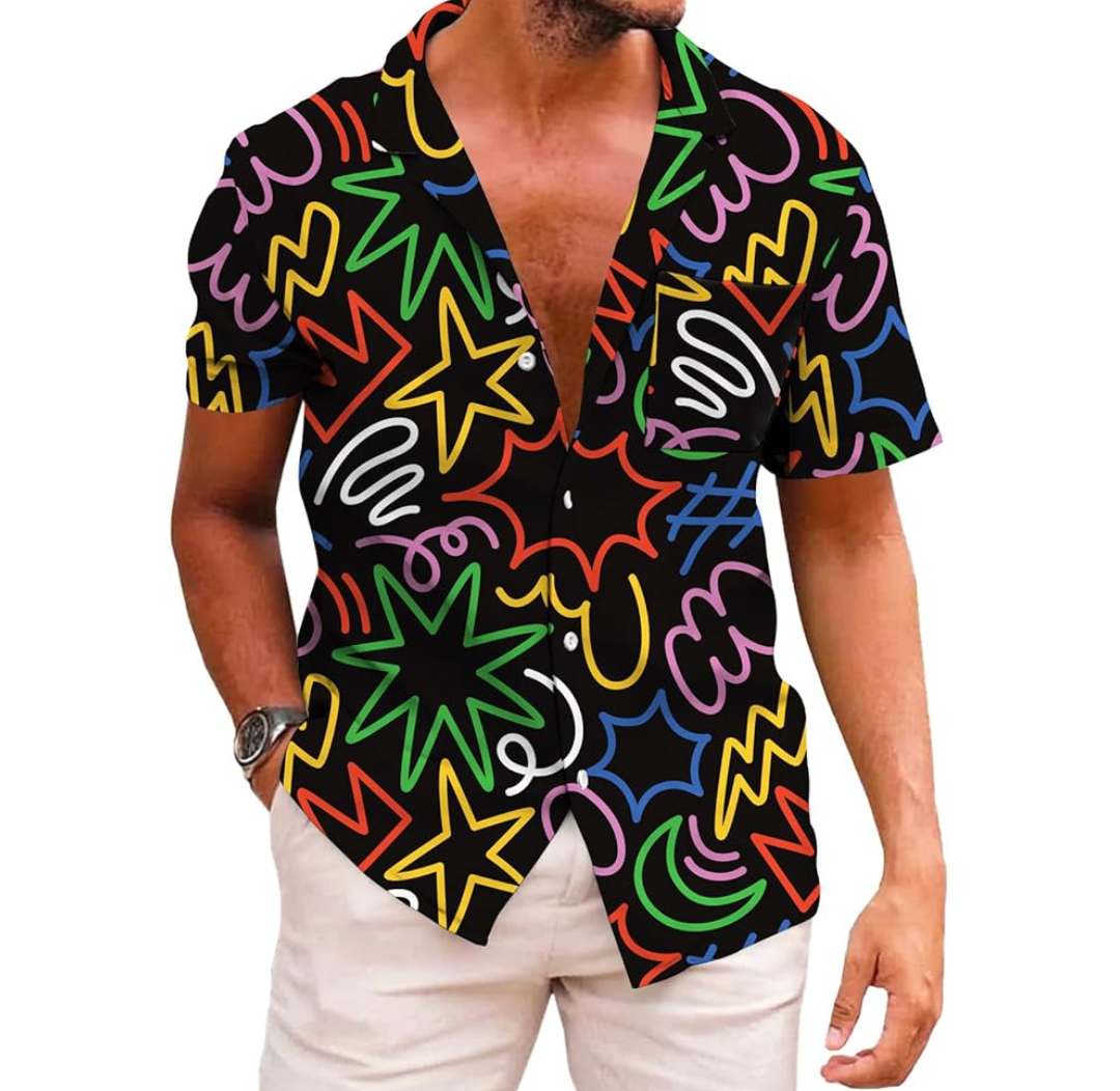 KYKU Funky Hawaiian Shirt for Men Palm Beach Shirts Tropical Vacation Clothes L