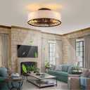 Caged Ceiling Fans with Lights Flush Mount,Low Profile Ceiling Fan with Remote,20 Inch Farmhouse White Ceiling Fan for Bedroom,6 Speeds Reversible Silent Fandalier(Include 4 Bulb)