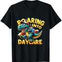 Roaring Into Daycare First Day of Daycare T-Rex Dinosaur T-Shirt Red