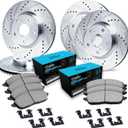R1 Concepts Front and Rear Brake Kit For 2009-2023 Nissan Maxima| Drilled Slotted Brake Rotors| Ceramic Brake Pads and Rotors Kit| Hardware included