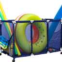 Pool Noodles Holder, Toys, Balls and Floats Equipment Mesh Rolling Storage Organizer Bin, Kids Height, Large, (43" W x 25" L x 28" H), Blue/White Style 563009