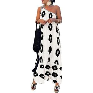 PRETTYGARDEN Women's 2026 Summer One Shoulder Maxi Dress Printed Flowy Boho Long Sundresses Spring Beach Vacation Clothes (S)